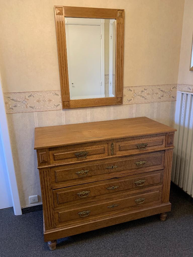 Eiken kast met spiegel, Huis en Inrichting, Ophalen, 100 tot 150 cm, Eikenhout, Met lade(s)