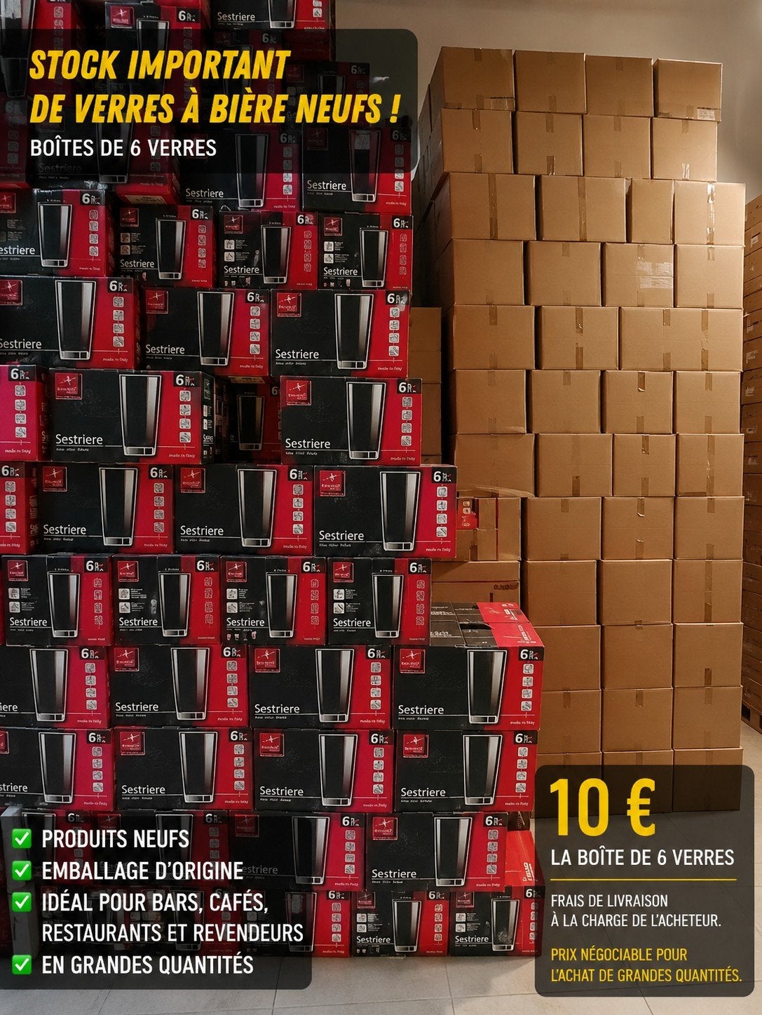 Grand stock de verres à bière neufs – Vente en gros ou au dé, Verzamelen, Glas en Drinkglazen, Ophalen of Verzenden