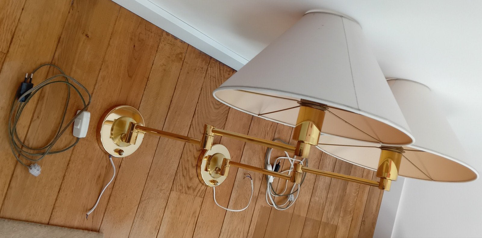 2 LAMPES MURALES ARTICULEES AVEC ABAT-JOUR, Enlèvement ou Envoi, Beige, Rond, Métal