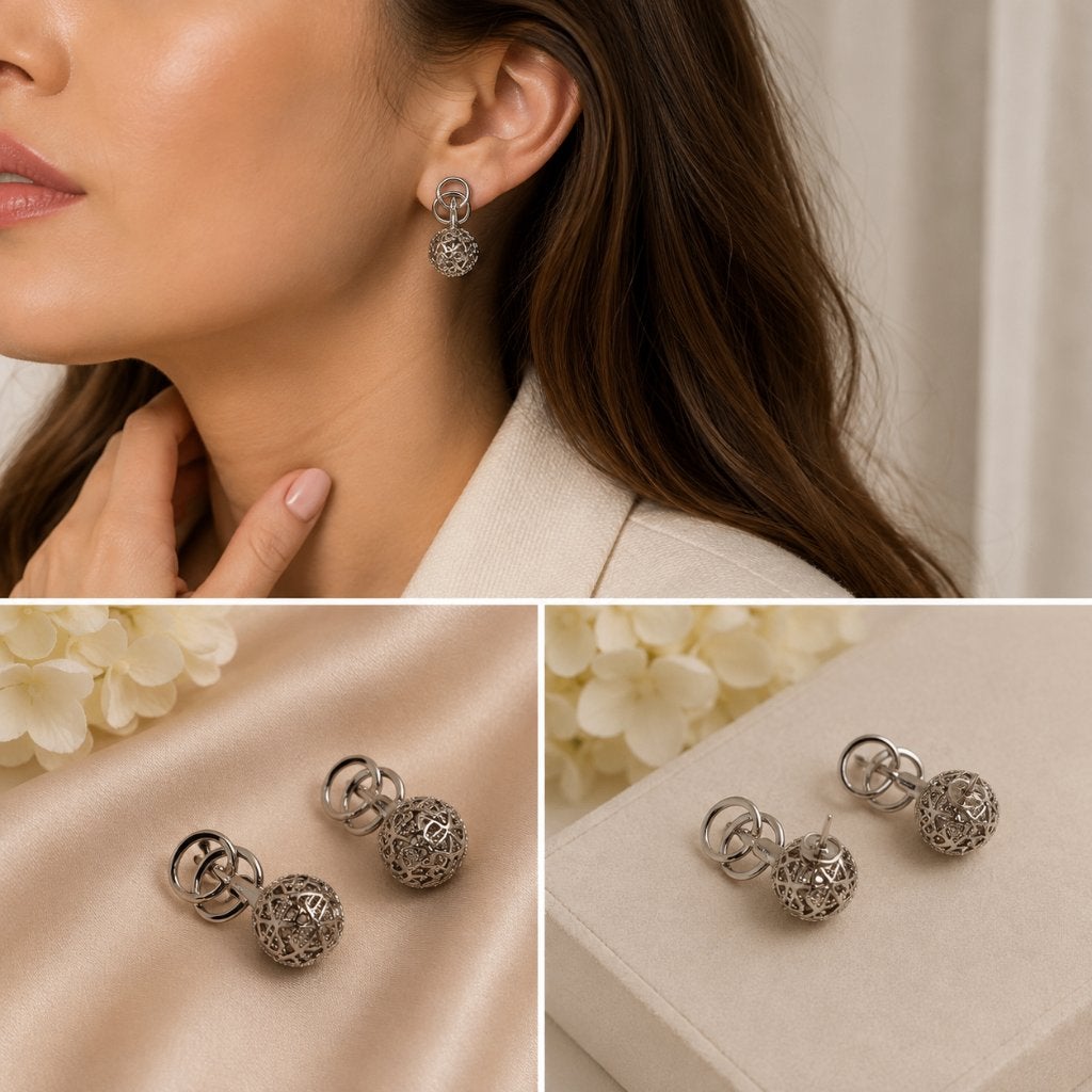 Boucles d'oreilles en forme de boule transparentes en argent, Bijoux, Sacs & Beauté, Boucles d'oreilles, Argent, Argent, Envoi