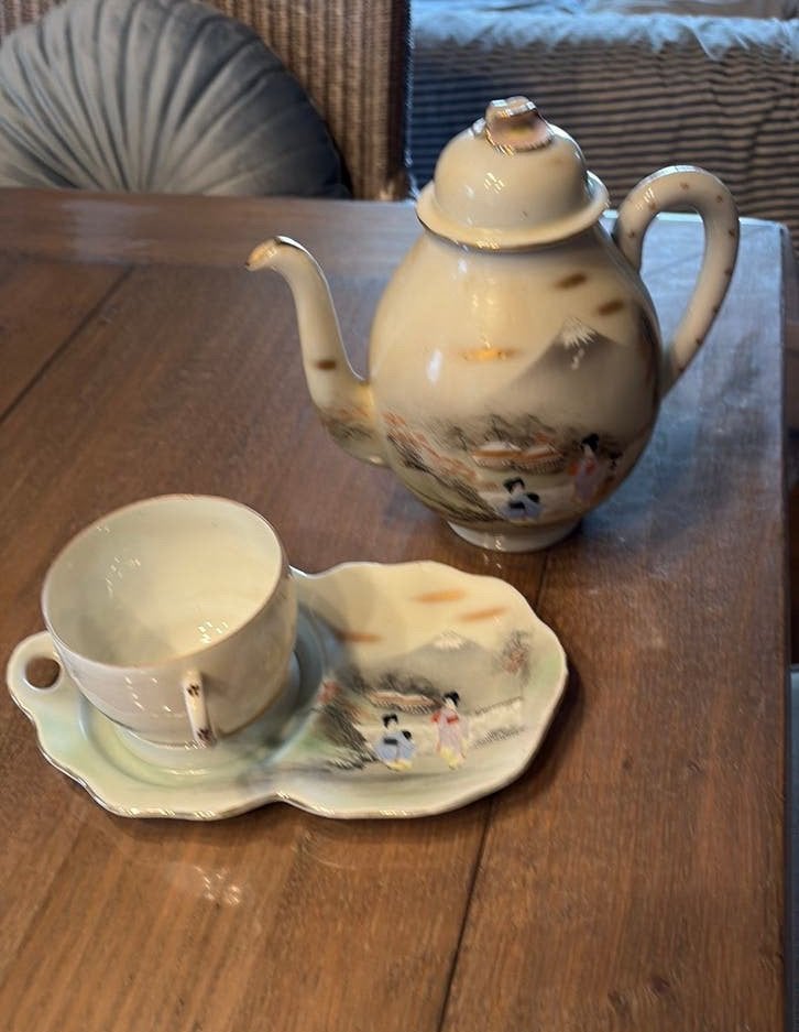 Japans theeset voor 1 persoon Kutani 1930-1950 vintage, Antiek en Kunst, Ophalen of Verzenden