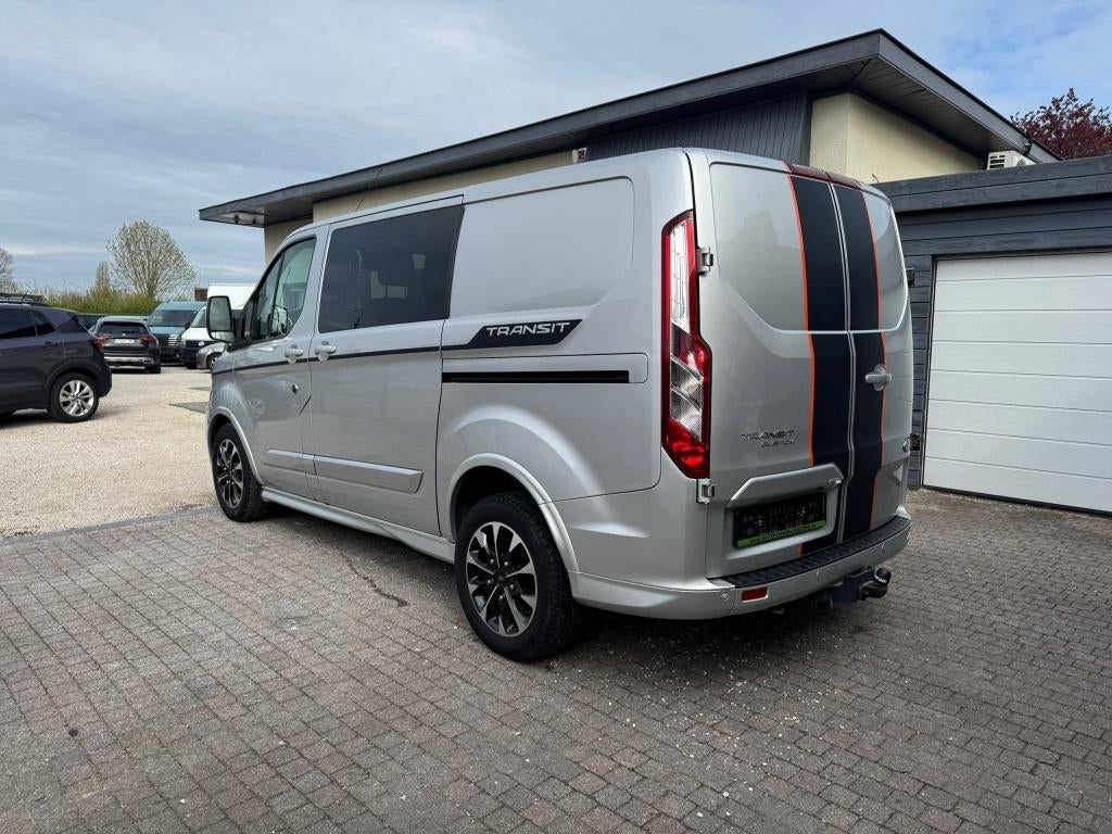FORD TRANSIT CUSTOM * SPORT * DUB CAB * AUT * 185PK * CAMERA, Auto's, Bestelwagens en Lichte vracht, 1995 cc, 4 cilinders, Leder en Stof