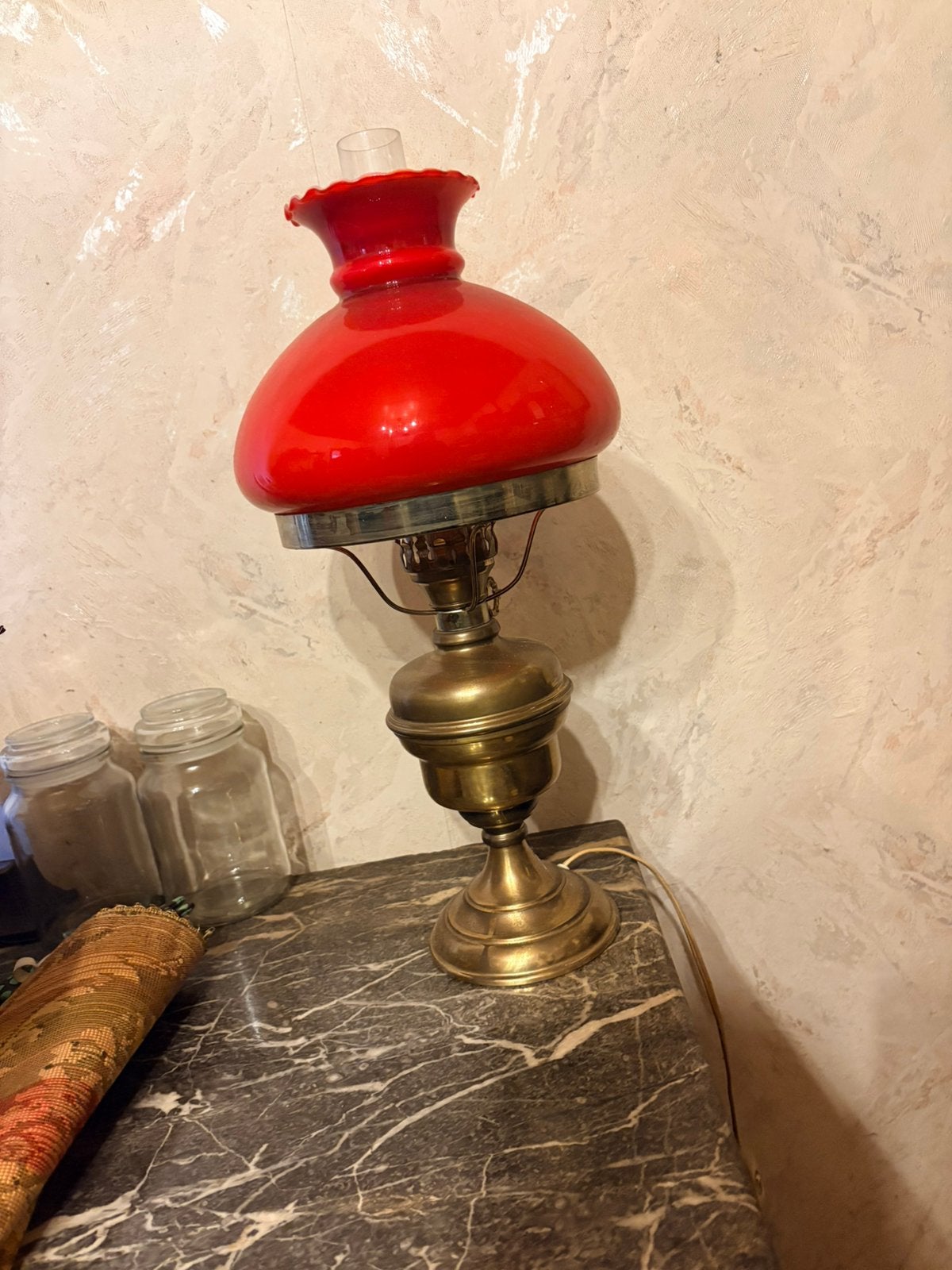 Lampe à pétrole ancienne électrifiée, Envoi, Comme neuf