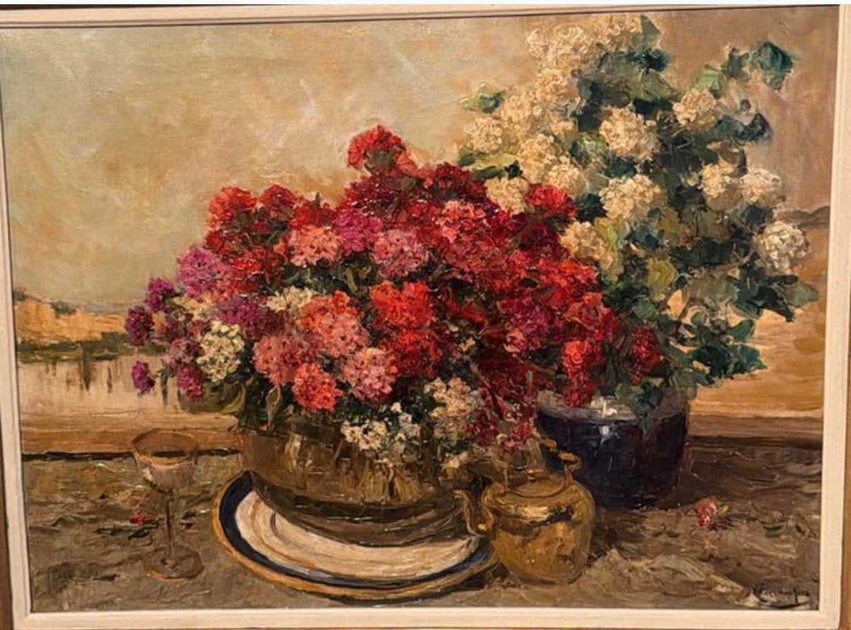 Victor Wagemaekers (1876-1953) - Bloemstilleven met wijnglas, Antiek en Kunst, Kunst | Schilderijen | Klassiek, Ophalen of Verzenden