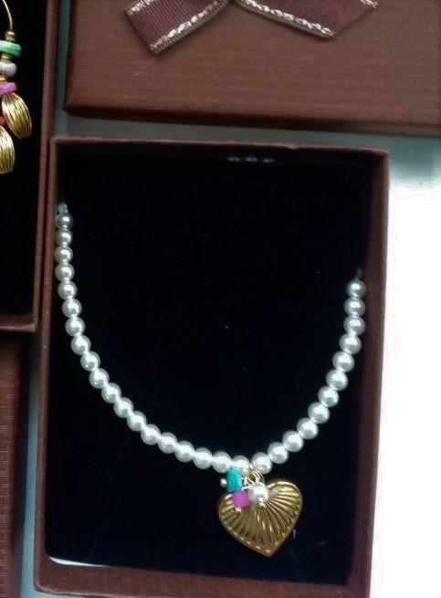 nieuw collier perles ketting hart , 40cm + 5cm , kleurvast, Neuf, Or, Autres matériaux, Avec pendentif