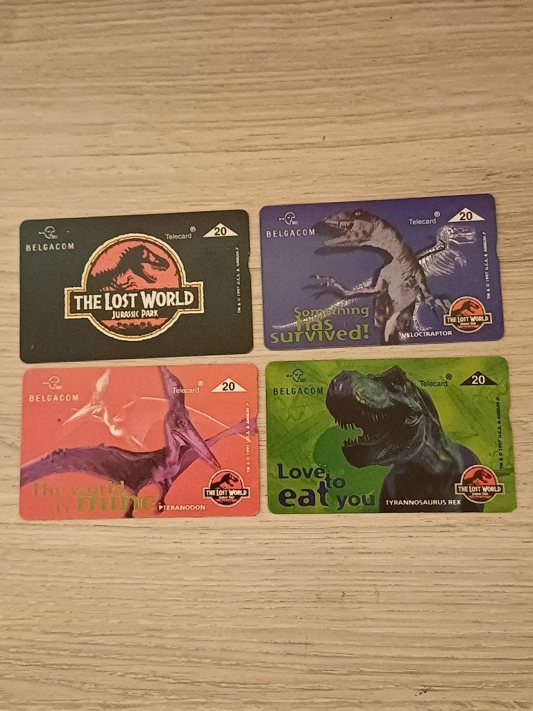 Série complète 4 Télécartes Belgacom (1997) Jurassic Park, Collections, Cartes de téléphone, Envoi