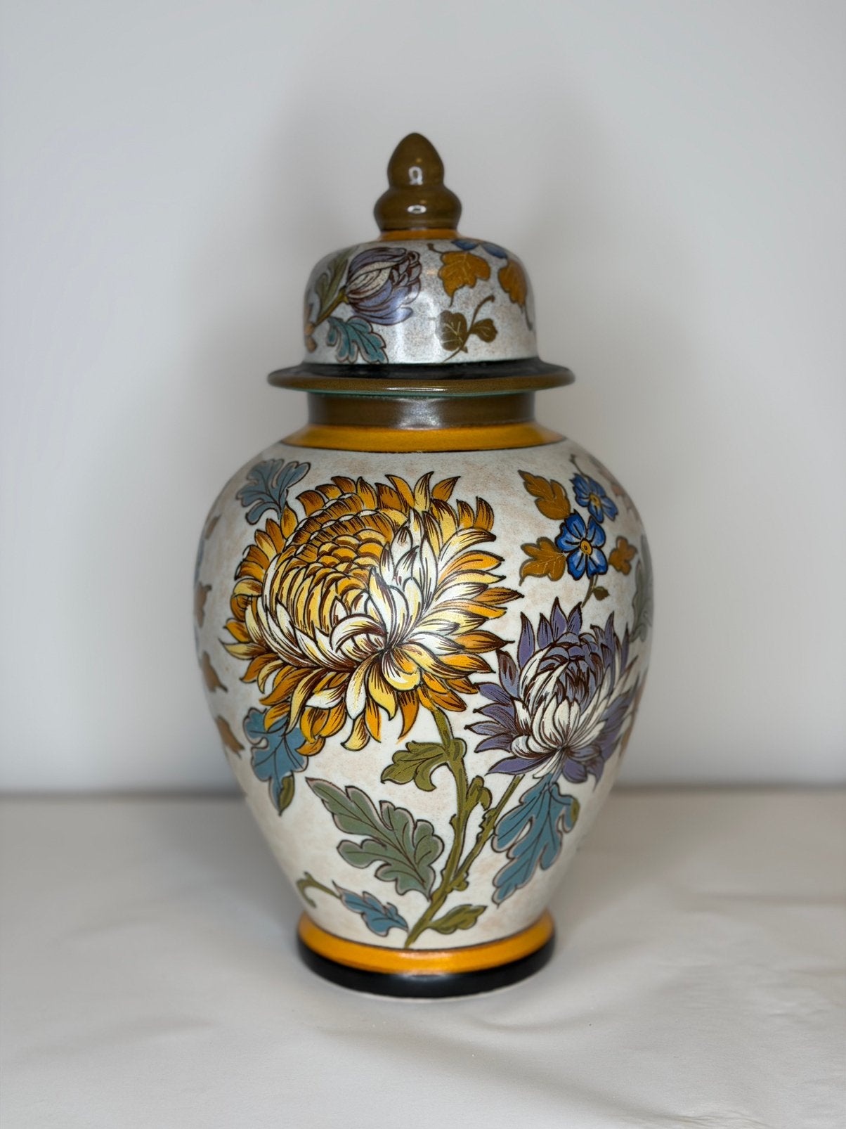 Royal Gouda Chrysantheme dekselvaas handgeschilderd, Enlèvement ou Envoi