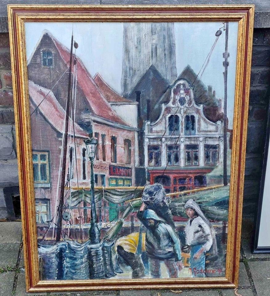 huile sur toile déchargement du bateau Signe a godenne 98, Enlèvement ou Envoi