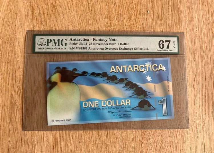 Antarctica 1 Dollar Fantasy Biljet PMG 67, Ophalen of Verzenden, Los biljet