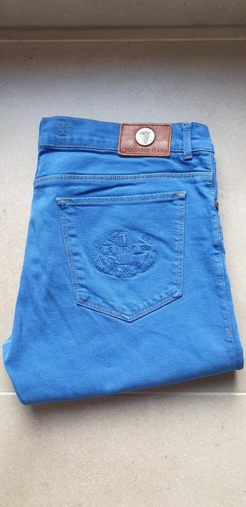Trussardi Jeans kobaltblauwe jeans, maat 50 (W36), als nieuw, W36 - W38 (confectie 52/54), Blauw, Ophalen of Verzenden, Zo goed als nieuw