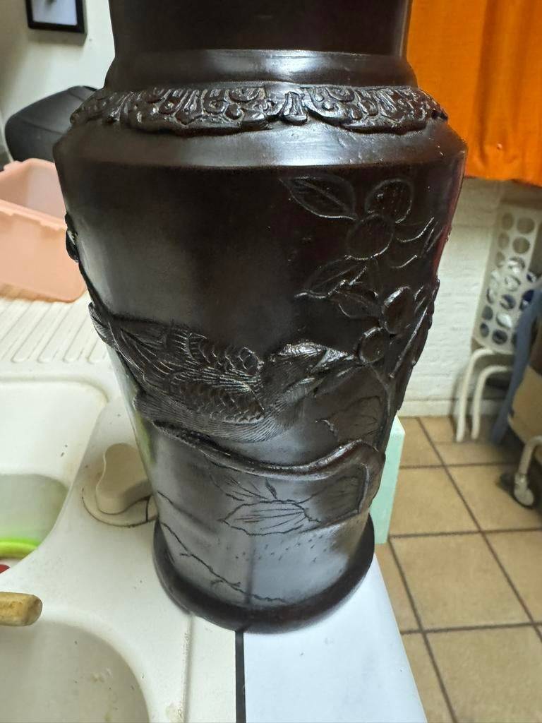 Antieke bronzen vaas meiji periode japan, Antiek en Kunst, Antiek | Vazen, Ophalen of Verzenden