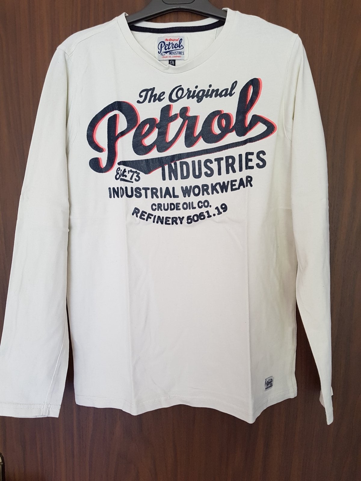 T-Shirt, petrol, wit, maat 164, lg mouw, goede staat, Enfants & Bébés, Vêtements enfant | Taille 164, Enlèvement, Comme neuf
