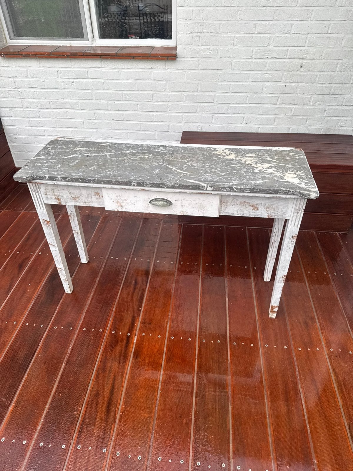 Tuintafel met granieten blad, Tuin en Terras, Ophalen, Gebruikt, Rechthoekig