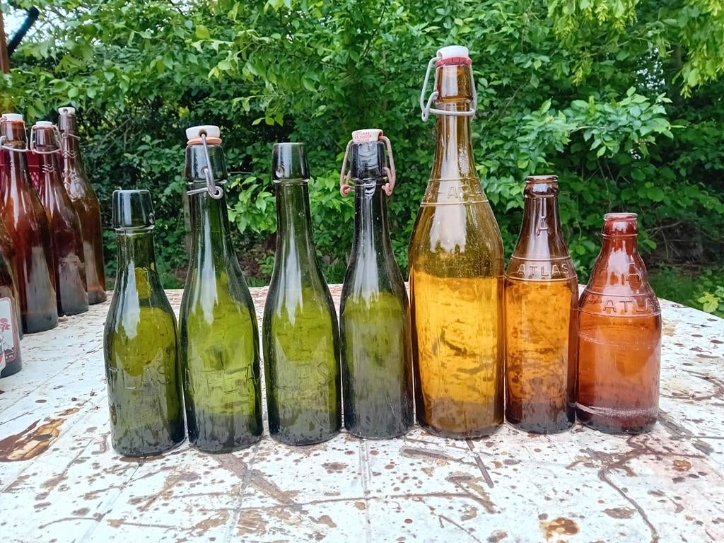 Oude bierflessen brouwerij Atlas Anderlecht Brussel, Ophalen of Verzenden