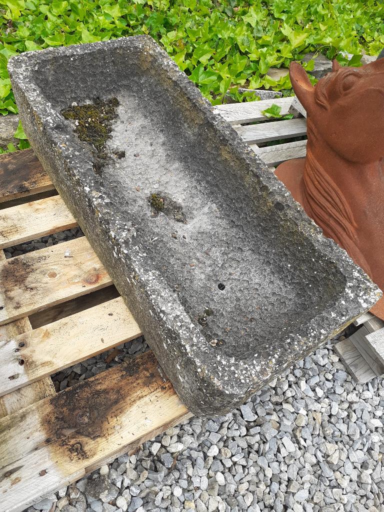 OUDE VUILNISBAK, BLAUWE STENEN BAK (lengte 91 cm), Ophalen, Gebruikt, Steen, Tuin