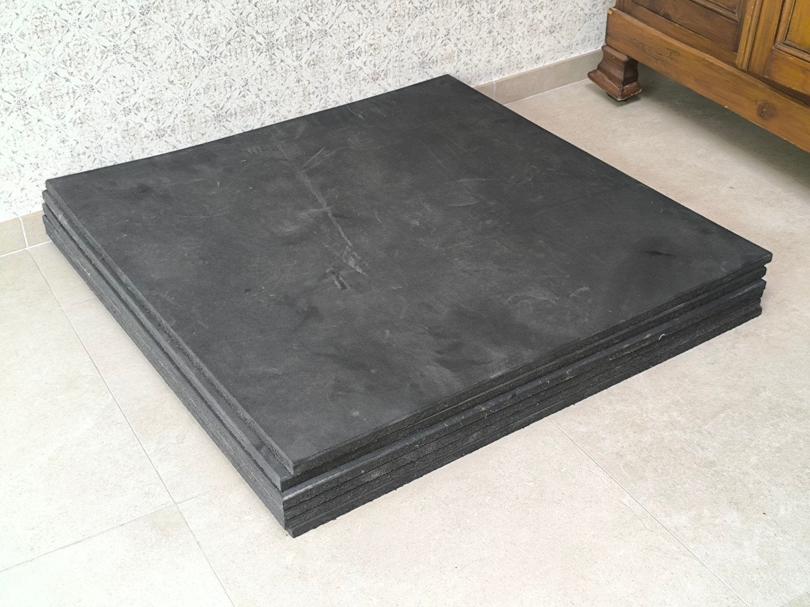 6 x Dalles de fitness en caoutchouc (100x100x2)., Enlèvement, Utilisé, Tapis de fitness