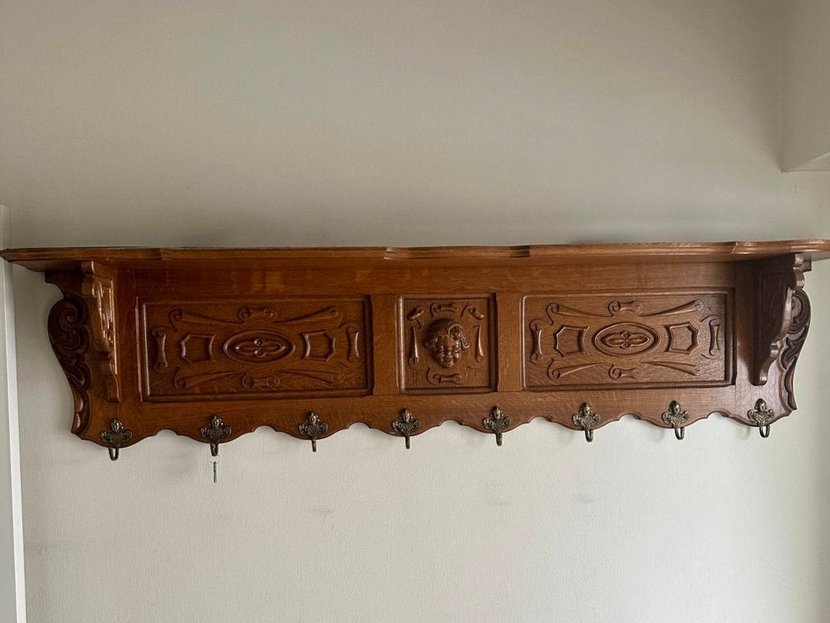 Antieke massief eiken kapstok groot 156cm, Antiek en Kunst, Ophalen
