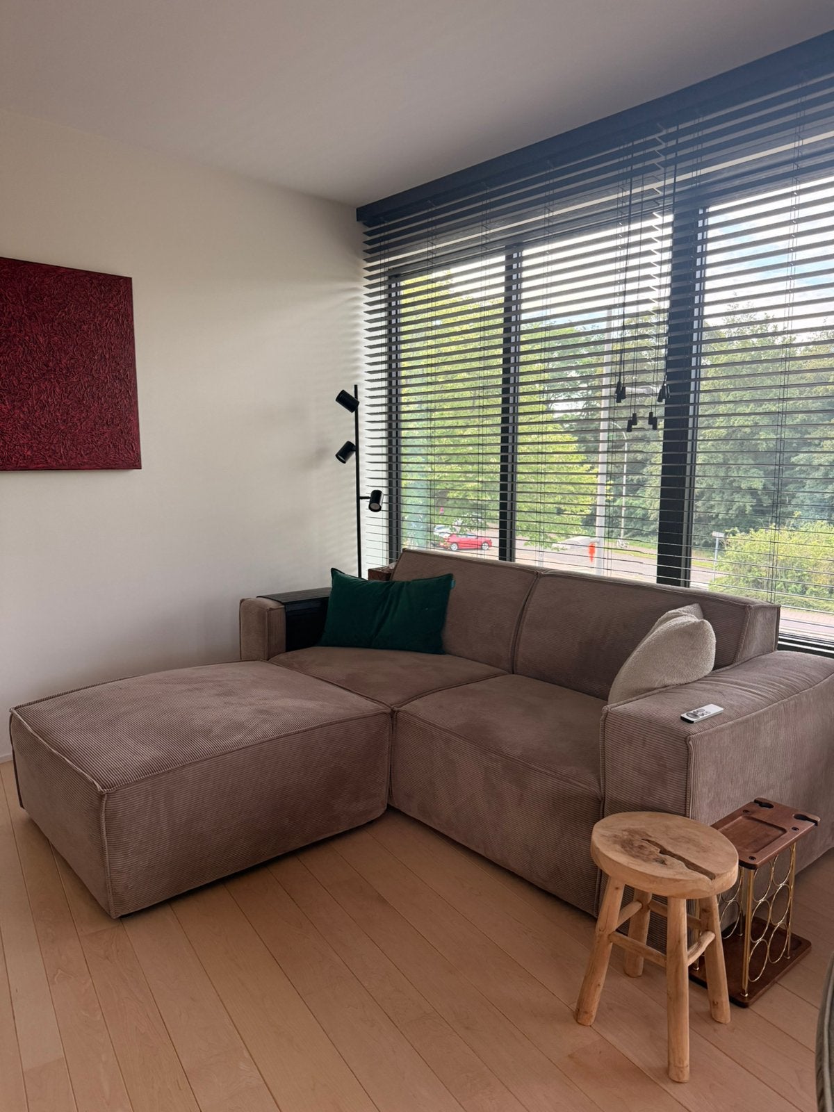 Modulaire Bodio Fame designbank + hocker | Taupe ribstof, Ophalen, Zo goed als nieuw