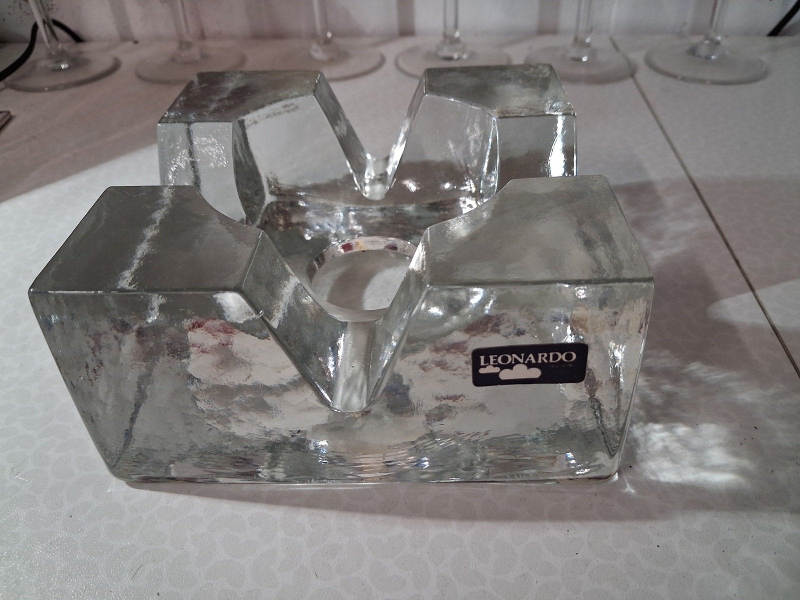vintage glazen theelichthouder " leonardo", Ophalen of Verzenden