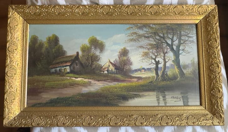 Schilderij Landschap boerderij aan water, Enlèvement, Paysage