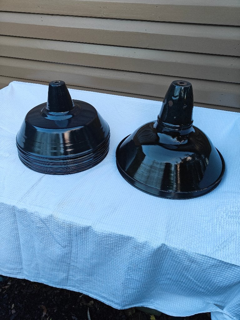INDUSTRIËLE EMAILLE HANGLAMPEN ZWART, Gebruikt, Metaal, VINTAGE - LOFT - COTTAGE - RETRO, E27 (groot)