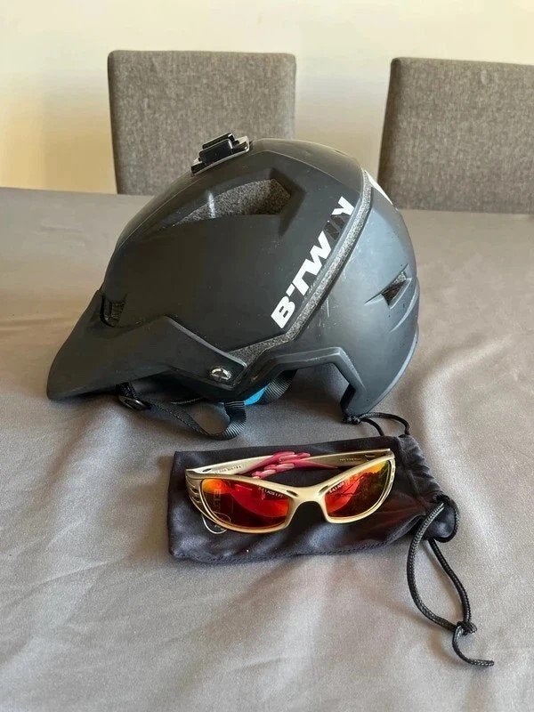 Helm +fietsbril, Fietsen en Brommers, Ophalen of Verzenden, Gebruikt, L