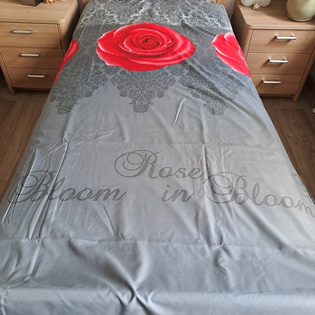 très belle housse de couette rose rouge, 1 personne, Gris, Enlèvement ou Envoi, Housse de couette, Une personne