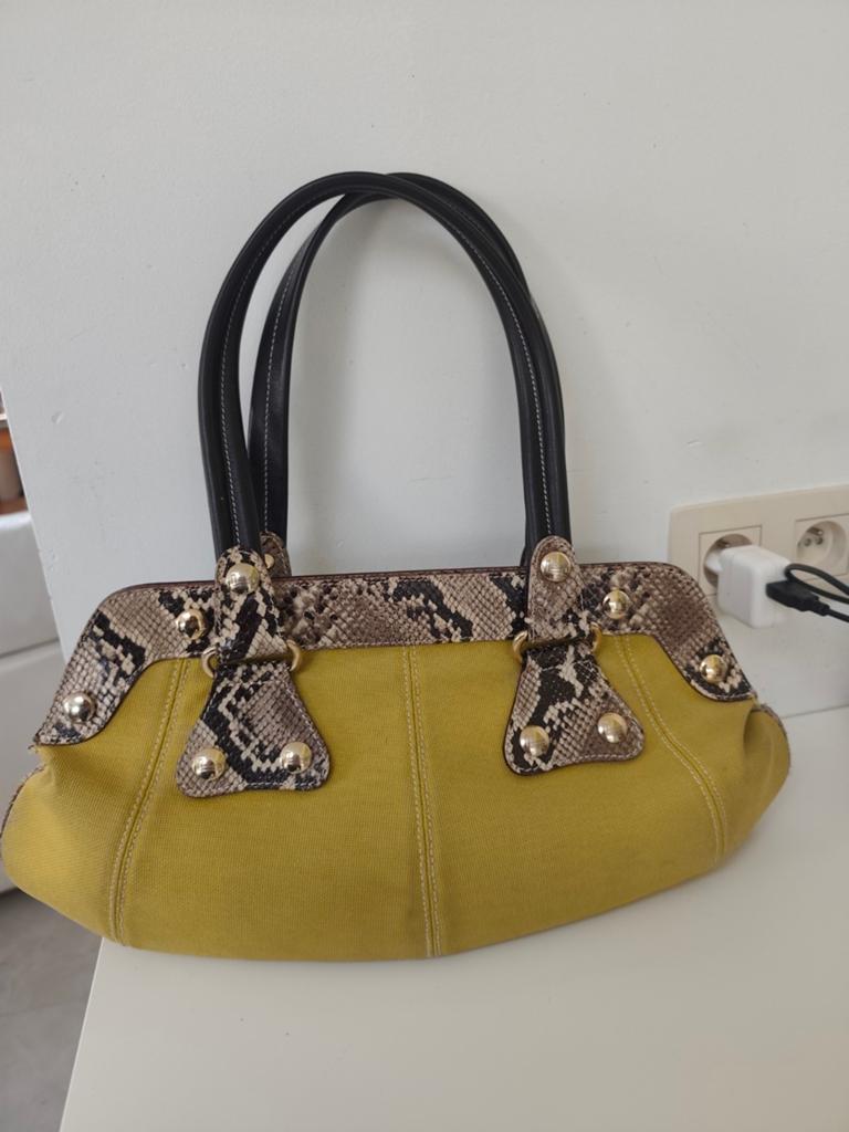 Sac à main Lancel Vintage en cuir et toile, Handtassen en Accessoires, Tassen | Damestassen, Gebruikt, Handtas, Geel, Ophalen of Verzenden
