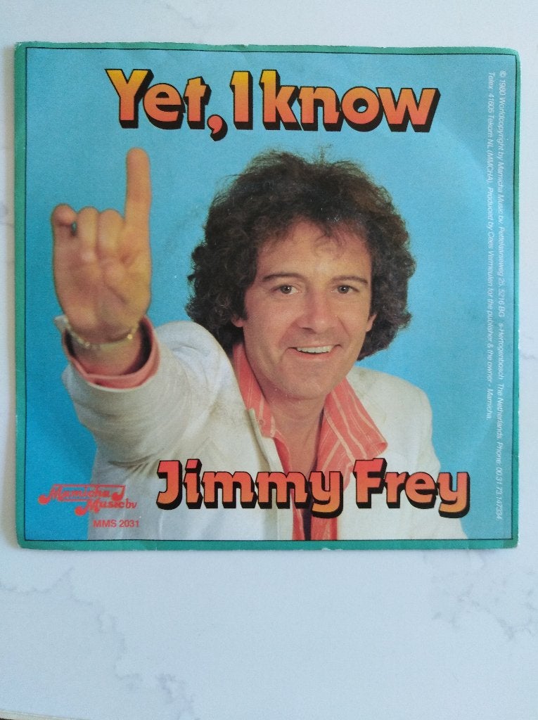 JIMMY FREY: "Yet, I know" (in het Engels!), Cd's en Dvd's, 7 inch, Zo goed als nieuw, Pop, Fotohoes