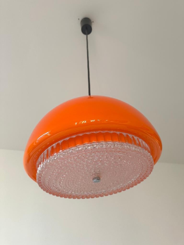 Vintage Space Age design hanglamp, Ophalen, Gebruikt, Glas, Vintage