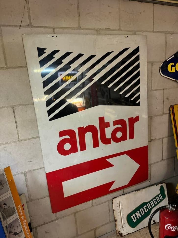 Vintage Antar Reclamebord - Olie Maatschappij, Verzamelen, Merken en Reclamevoorwerpen