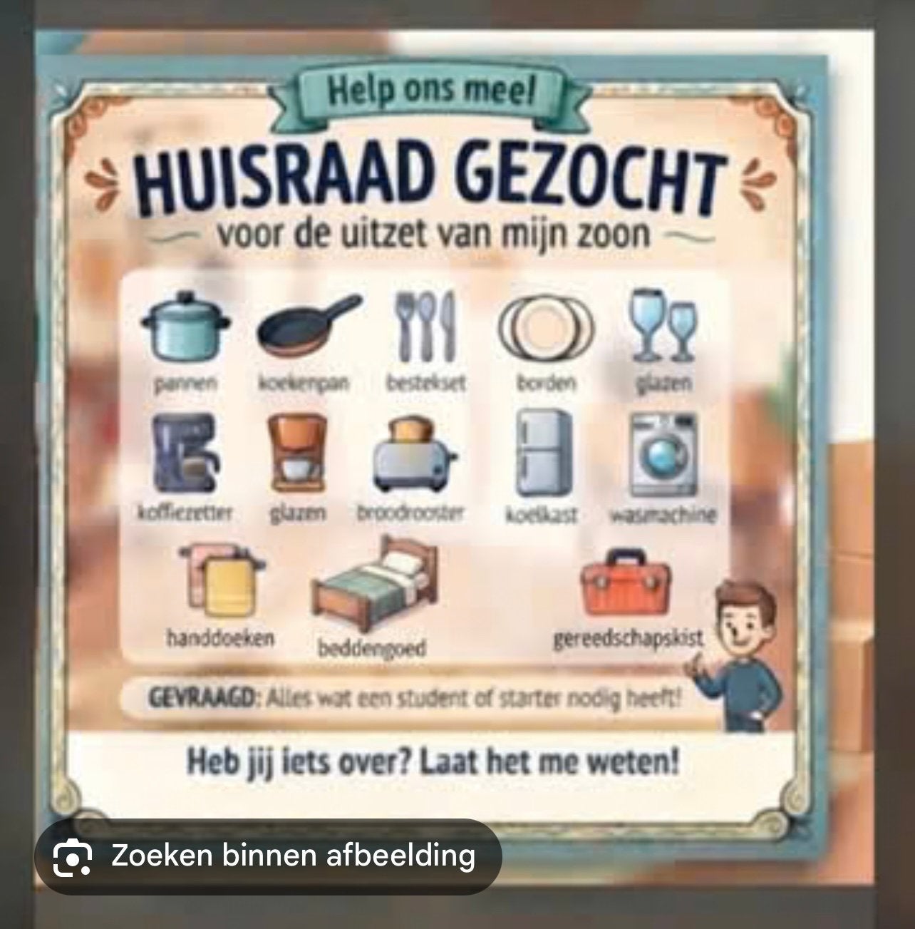 Inboedel gezocht allerlei van keukengerief, Enlèvement ou Envoi, Comme neuf
