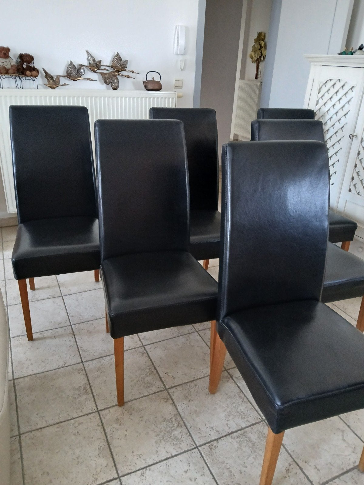 6 lederen  eetkamer stoelen, Huis en Inrichting, Ophalen