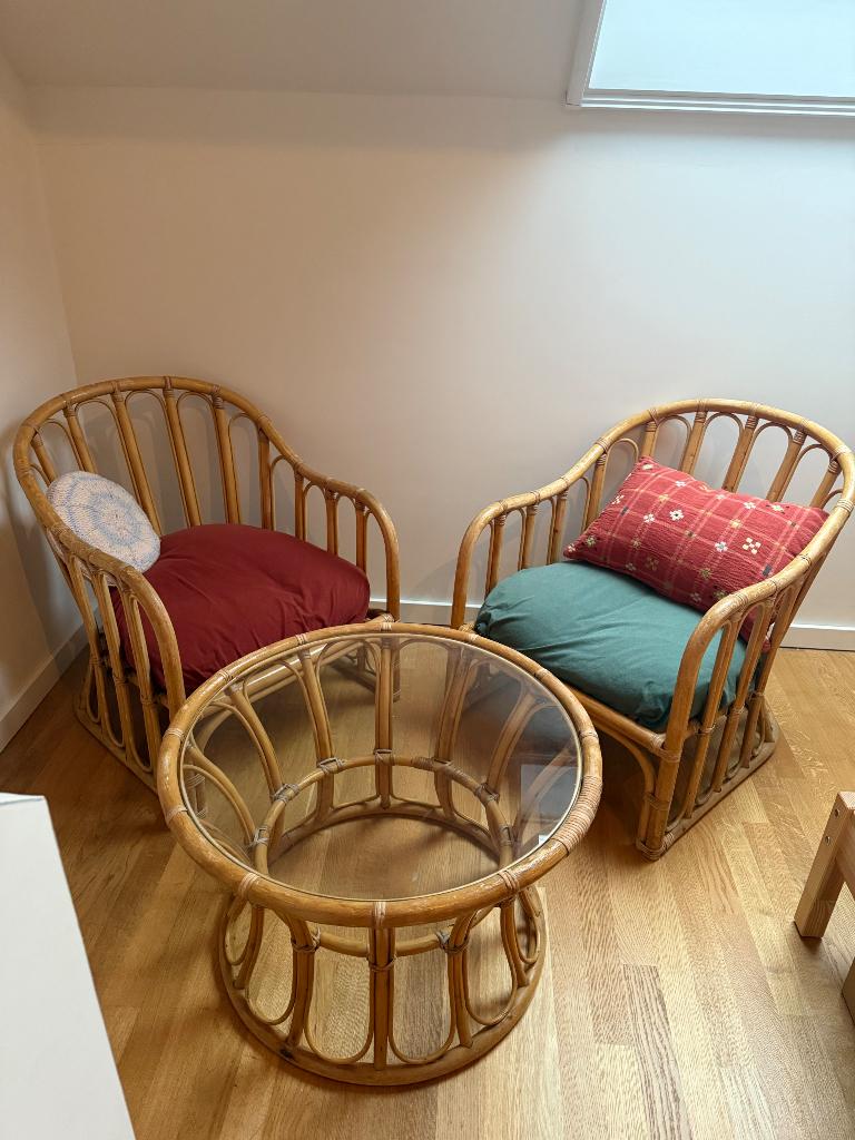 Rotan bamboe loungeset, Gebruikt, Bijzettafel, Rotan, Loungeset