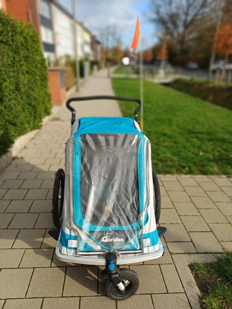 Qeridoo Speedkid 2 Multifunctionele Fietskar voor 2 Kinderen, Fietsen en Brommers, Ophalen, Vering