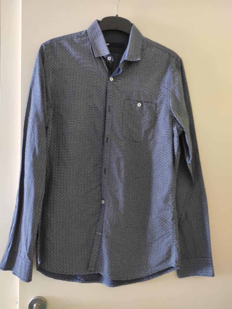 Hemd blauw met witte stippen, WE, maat L, Vêtements | Hommes, Chemises, Tour de cou 41/42 (L), WE, Enlèvement, Porté