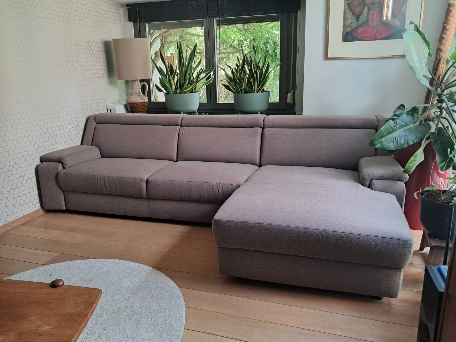 Grote comfortabele hoekbank met verstelbare hoofdsteunen, Huis en Inrichting, Ophalen, 250 tot 300 cm, Gebruikt, Vierpersoons of meer