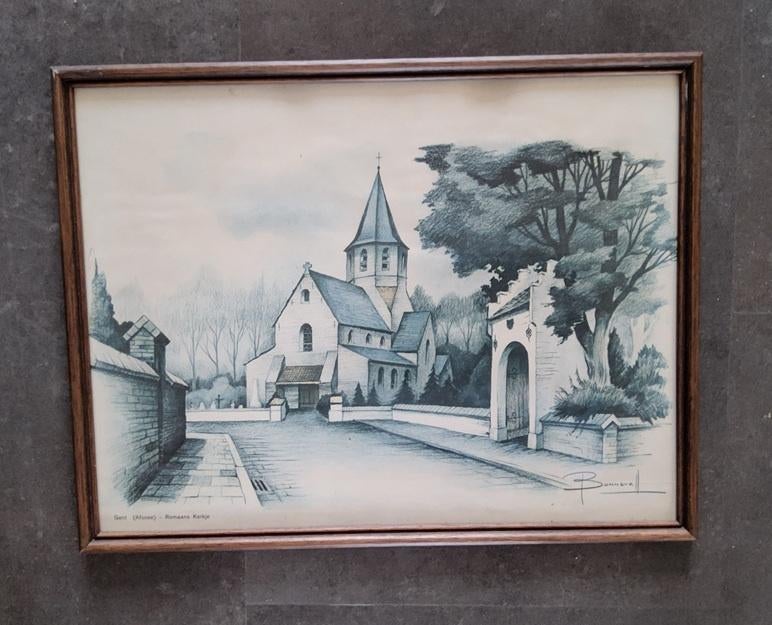Het kerkje van Afsnee door Oscar Bonnevalle (1920-1993), Antiek en Kunst, Kunst | Tekeningen en Fotografie, Ophalen of Verzenden