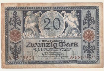 Deutsche Mark 20-bankbiljet 1915, Ophalen of Verzenden, Duitsland