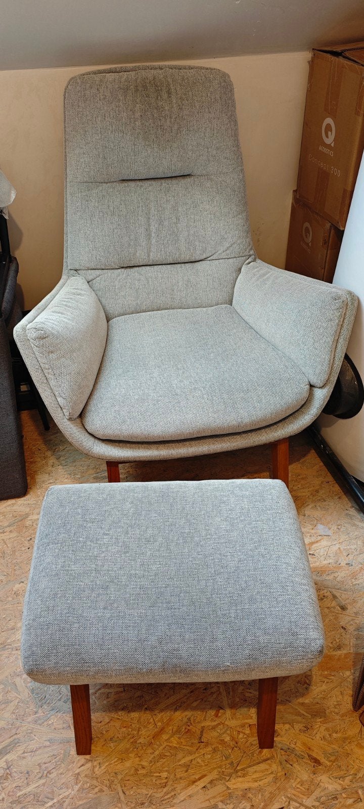 Stoffen fauteuil 'Merci' met voetenbank, Ophalen, Gebruikt, Design, 75 tot 100 cm