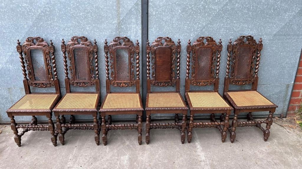 Antieke barok eetkamerstoelen - set van 6 stuks, Antiek en Kunst, Ophalen