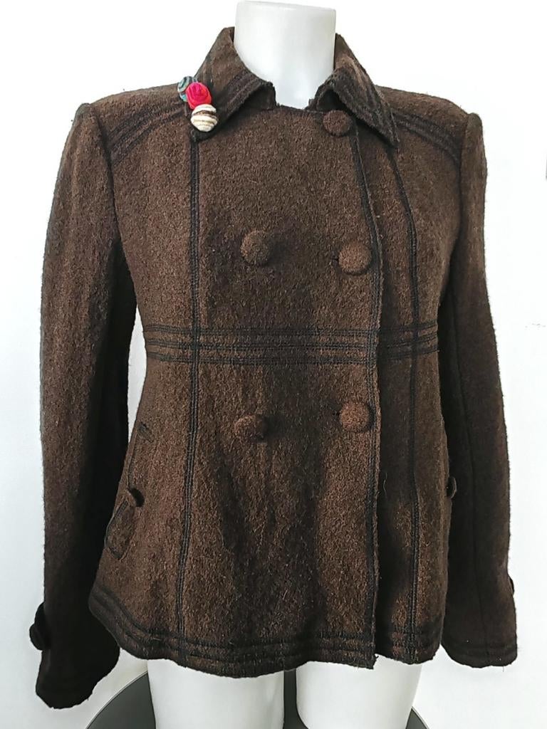 XL bruine wollen blazer in Boheemse etnische stijl met knope, Kleding | Dames, Ophalen of Verzenden, Zo goed als nieuw