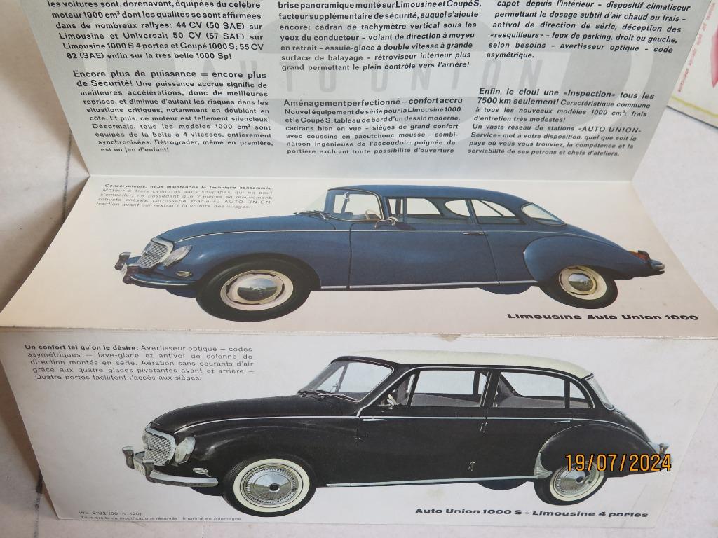 AUTO UNION 1000cc  DEPLIANT, Envoi