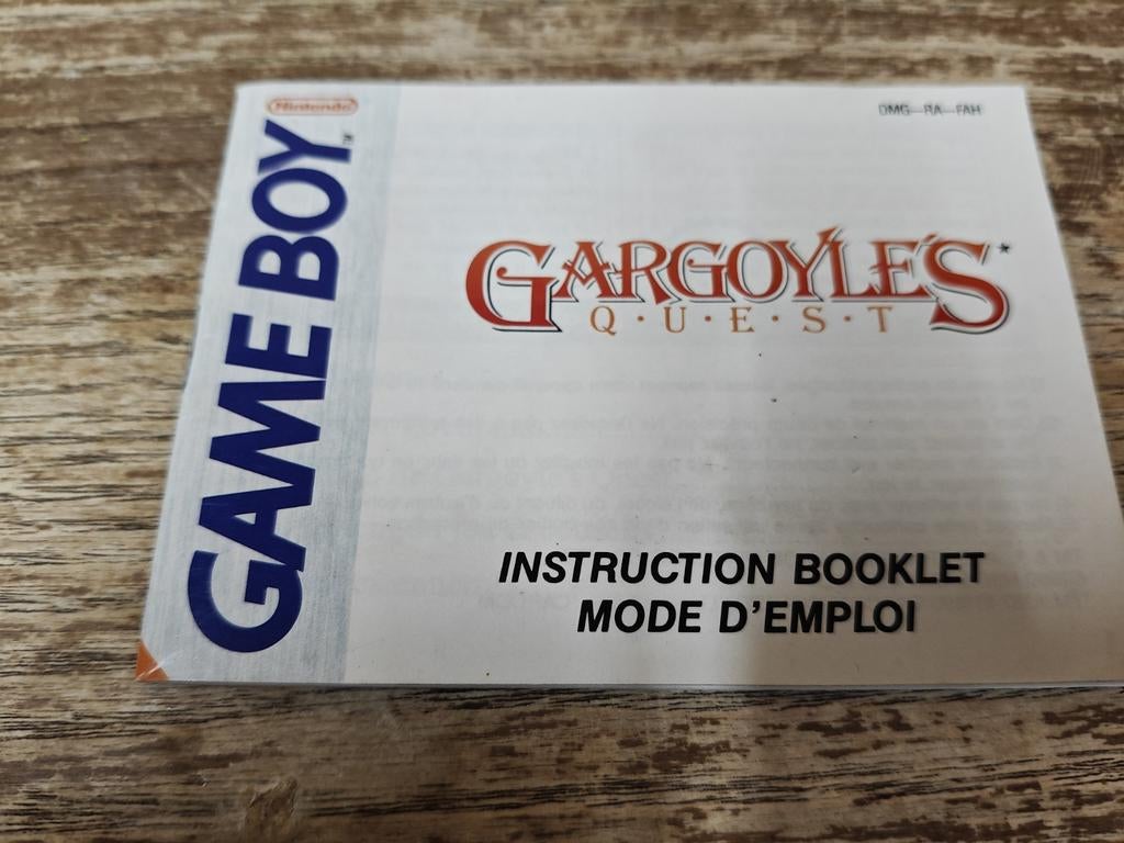 Livret d'instructions pour Game Boy Nintendo Gargoyles Quest, 1 joueur, À partir de 7 ans, Comme neuf, Enlèvement