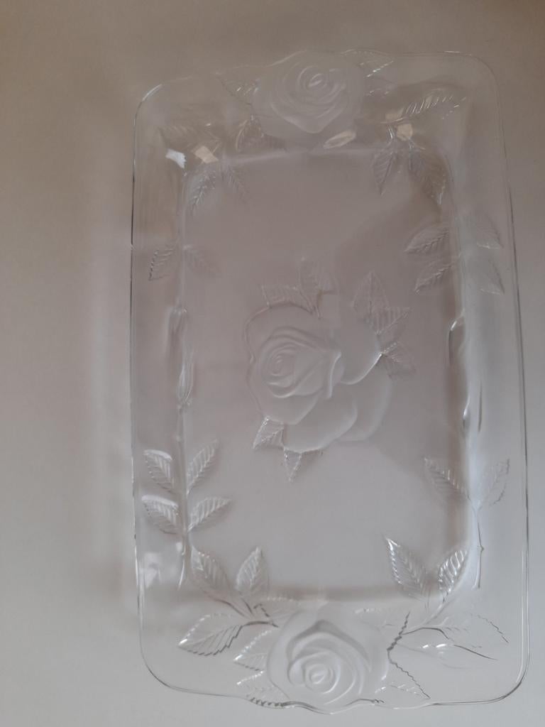 Vintage glazen dienblad met rozen, Ophalen of Verzenden