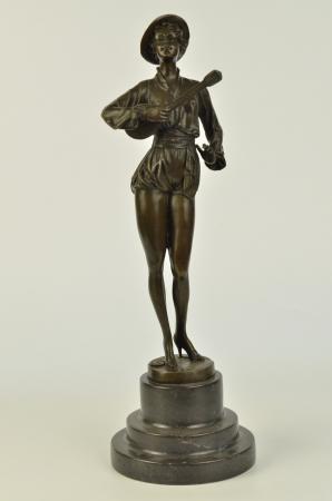 MILO bronzen beeld "De mandoline speler" H: 39 cm, Ophalen of Verzenden