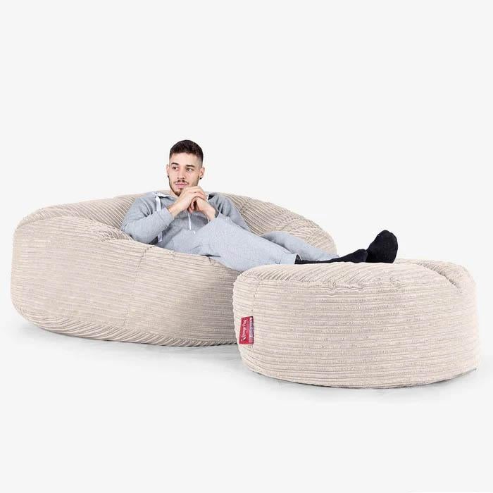 Pouf Géant LoungePug - Grande Mammouth + repose pieds, Enlèvement, Comme neuf, Beige, Pouf