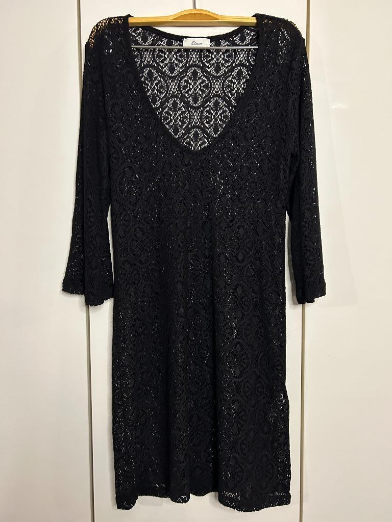 Etam zwart opengewerkt nachtjapon - Maat S, Etam, Ophalen, Zo goed als nieuw, Maat 36 (S)