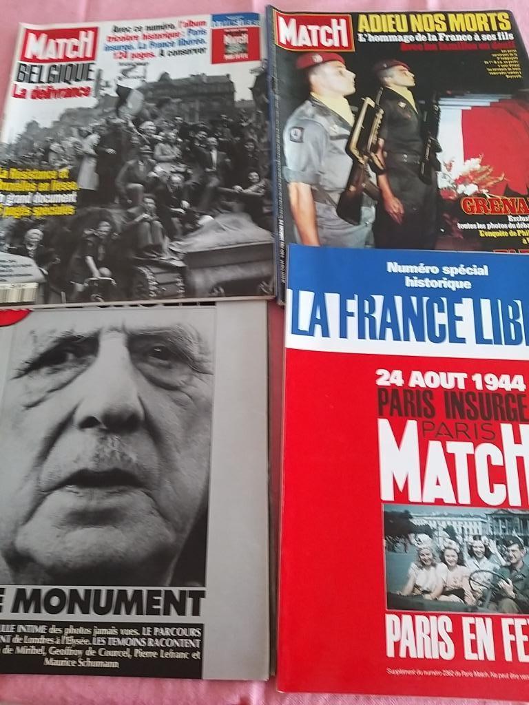 Paris Match lot 4 magazines De Gaulle France libérée Adieu, Enlèvement ou Envoi, Utilisé, Autres types