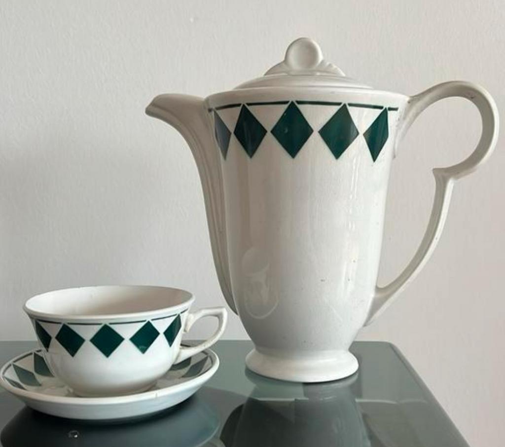 Vintage servies wit / groen OV, Huis en Inrichting, Ophalen